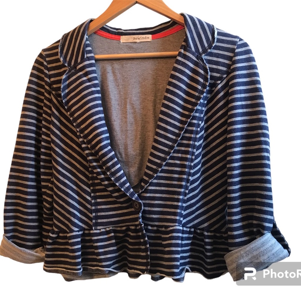 Rewind Striped Cotton Peplum Blazer